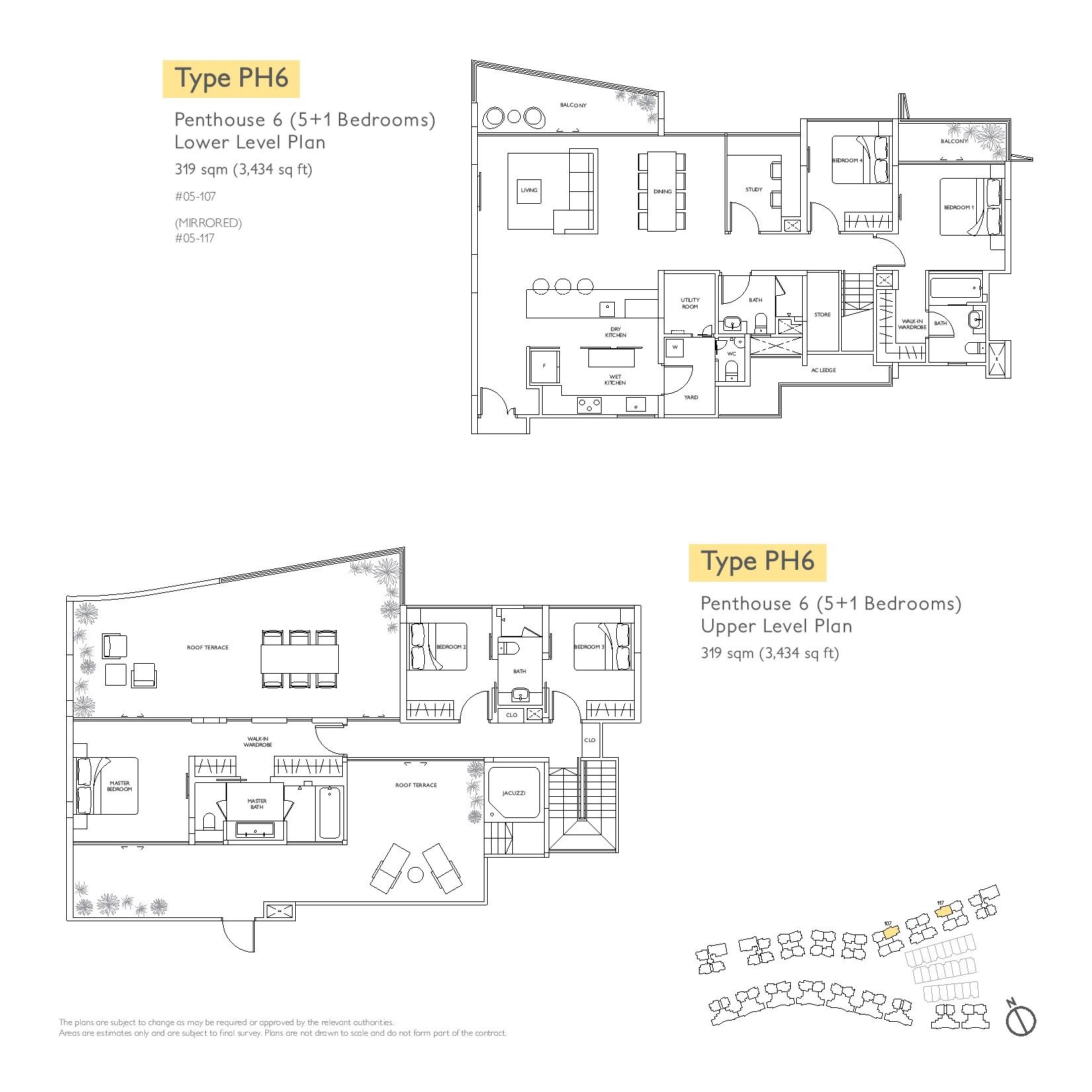 Archipelago 5 Bedroom + Study Penthouse Type PH6 Floor Plans